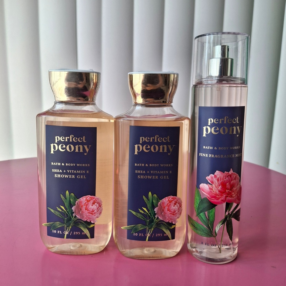 Bath & Body Works PERFECT PEONY Shower Gel & Fragrance Mist Set of 3